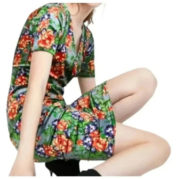 Zara Trafaluc Floral Velvet V Neck Midi Dress M - Picture 4 of 10